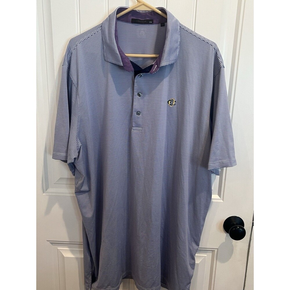Grayson Oakmont Country Club Polo Shirt XXL purple White Stripe Performance